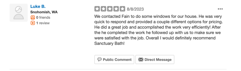 Five-star Yelp review from Luke B in Lake Stevens